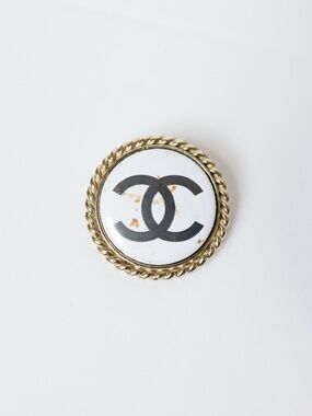 Chanel Black & White Logo Circle Brooch.